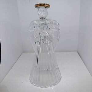 Mikasa 24% Lead Crystal Praying Angel Candle Holder 7.25" Tall Gold Plated Halo
